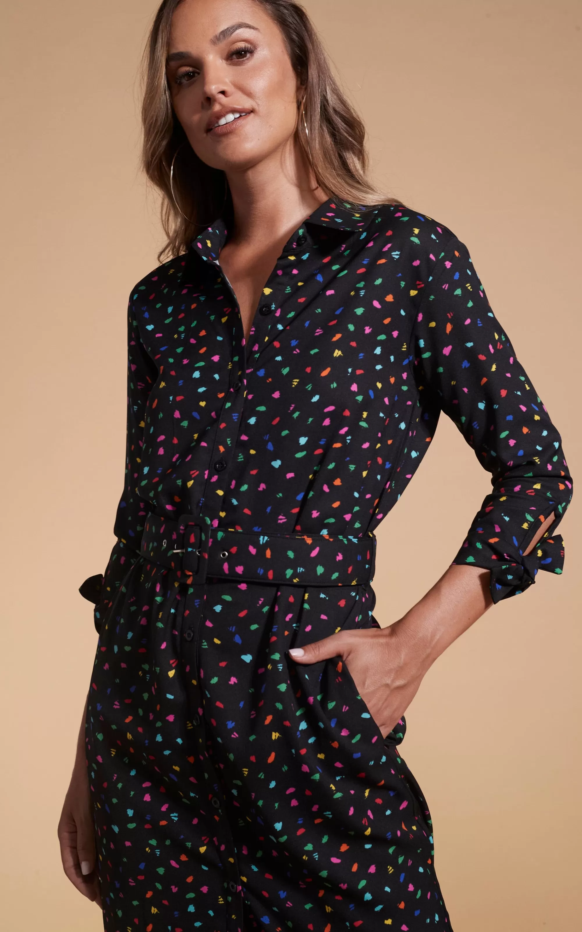 Dresses>Dancing Leopard Alva Midi Shirt Dress In Abstract Multi