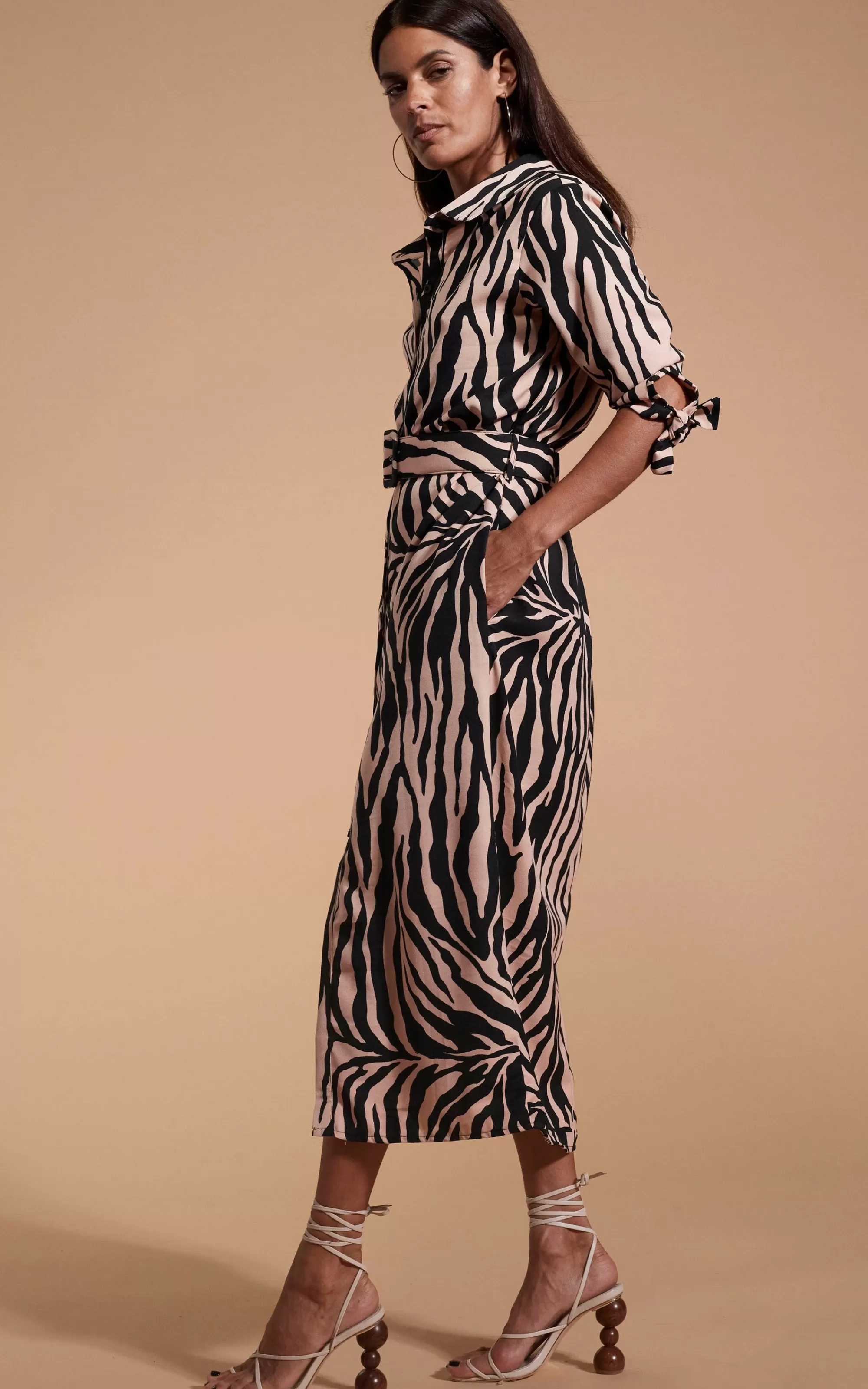 Dresses>Dancing Leopard Alva Midi Shirt Dress In Blush Zebra