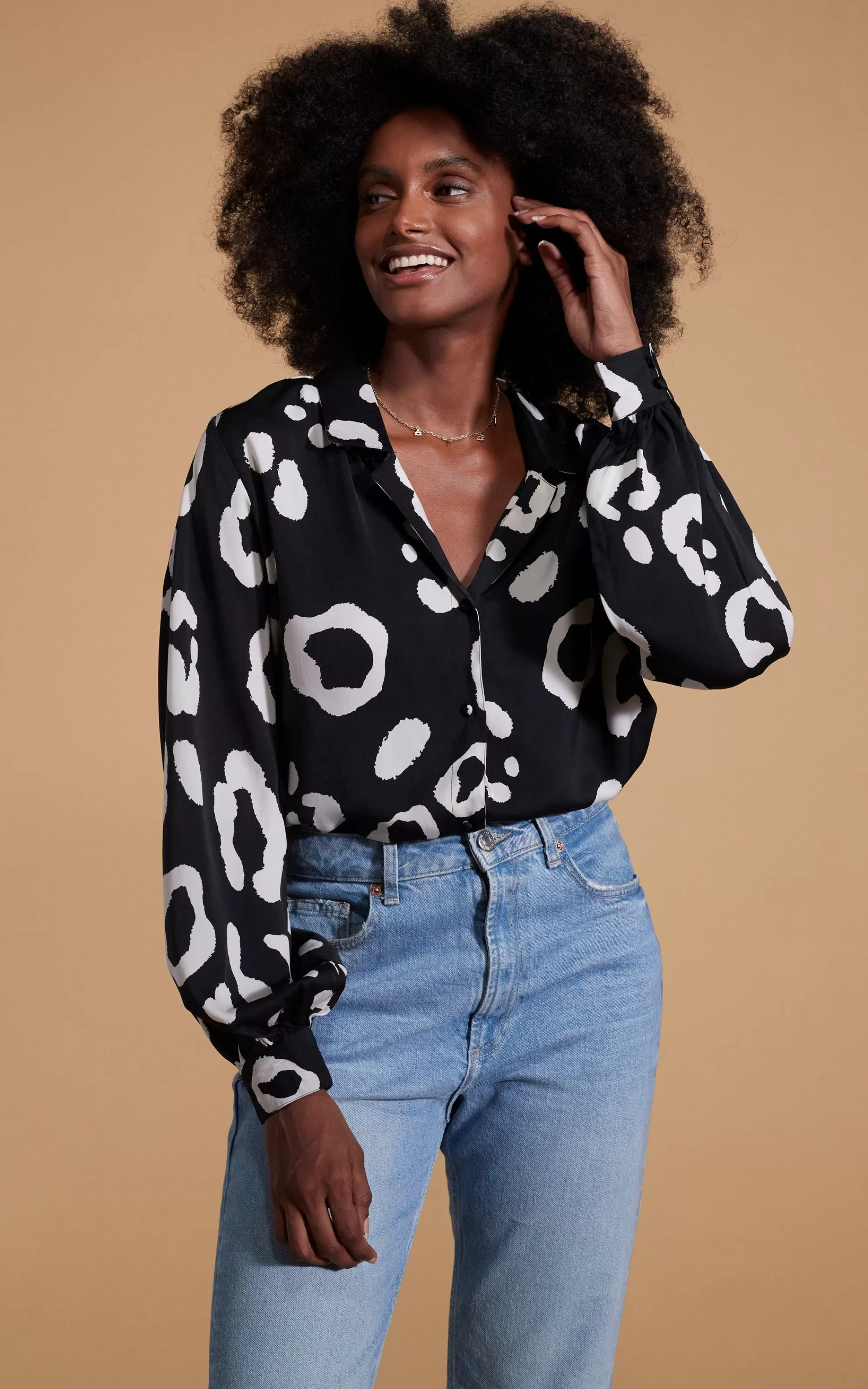 Shirts>Dancing Leopard Dixie Balloon Sleeve Shirt In Oversized Mono Leopard