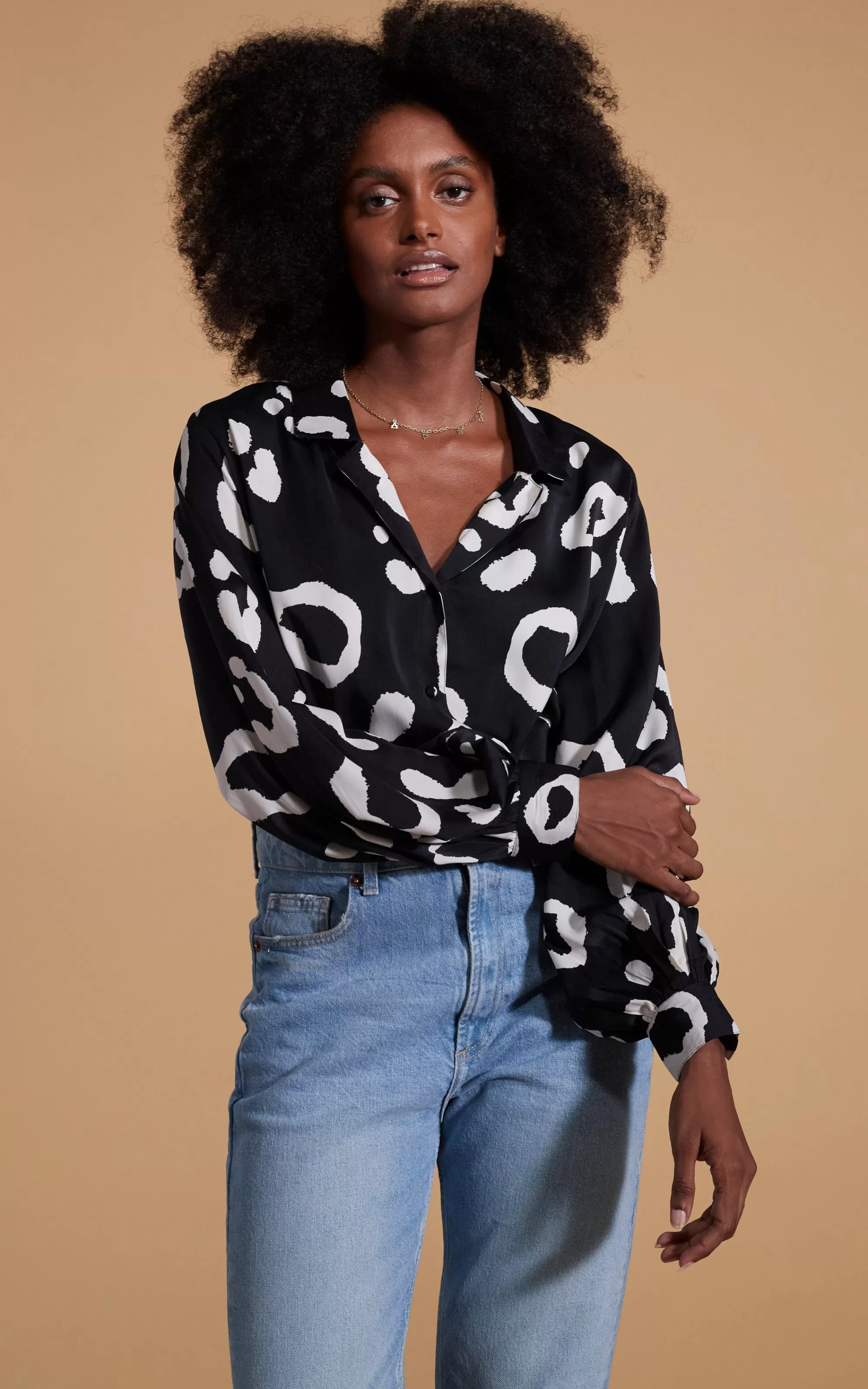 Shirts>Dancing Leopard Dixie Balloon Sleeve Shirt In Oversized Mono Leopard