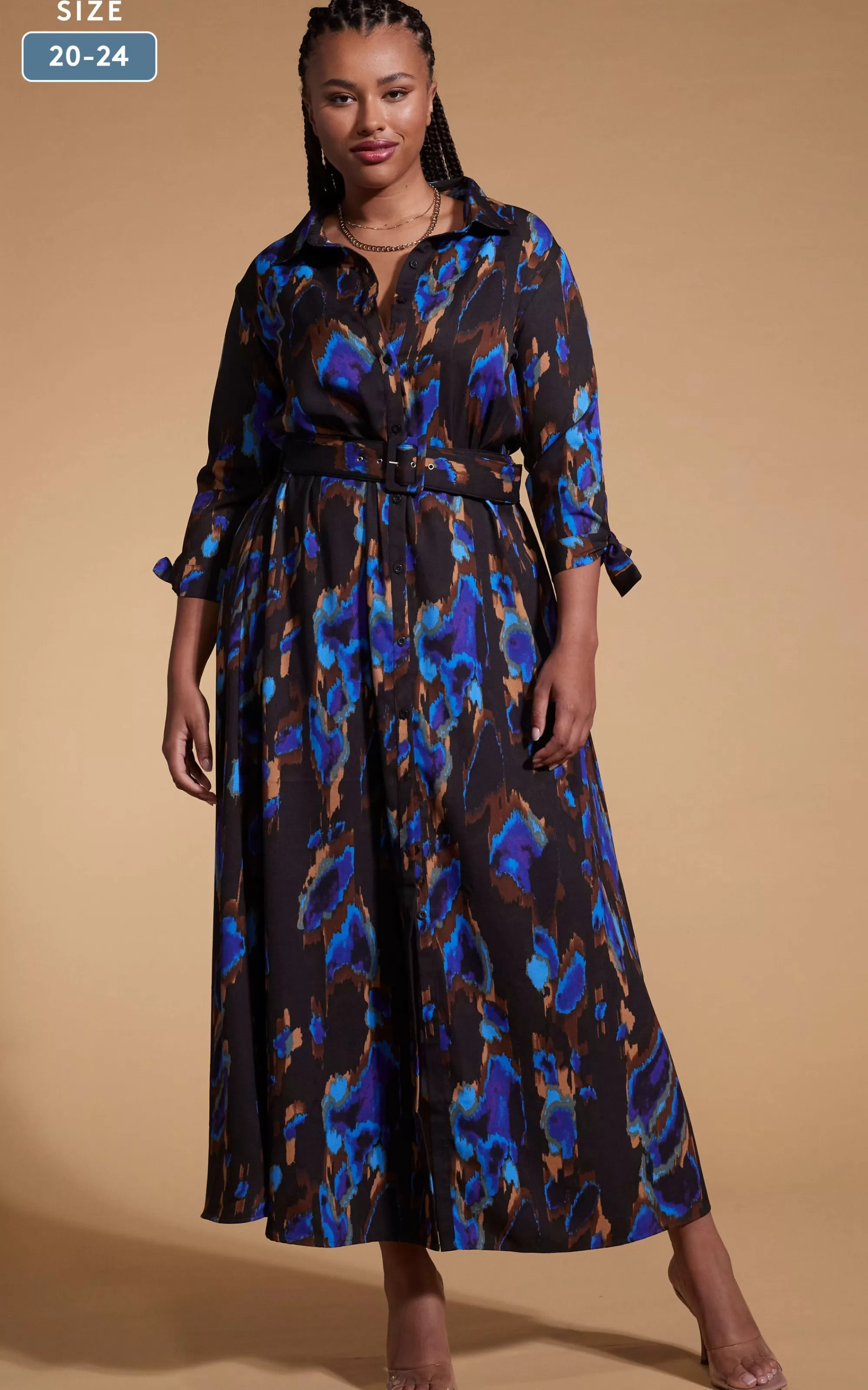 Dresses>Dancing Leopard Dove Dress In Camo Abstract Blue On Black- Extended Sizing