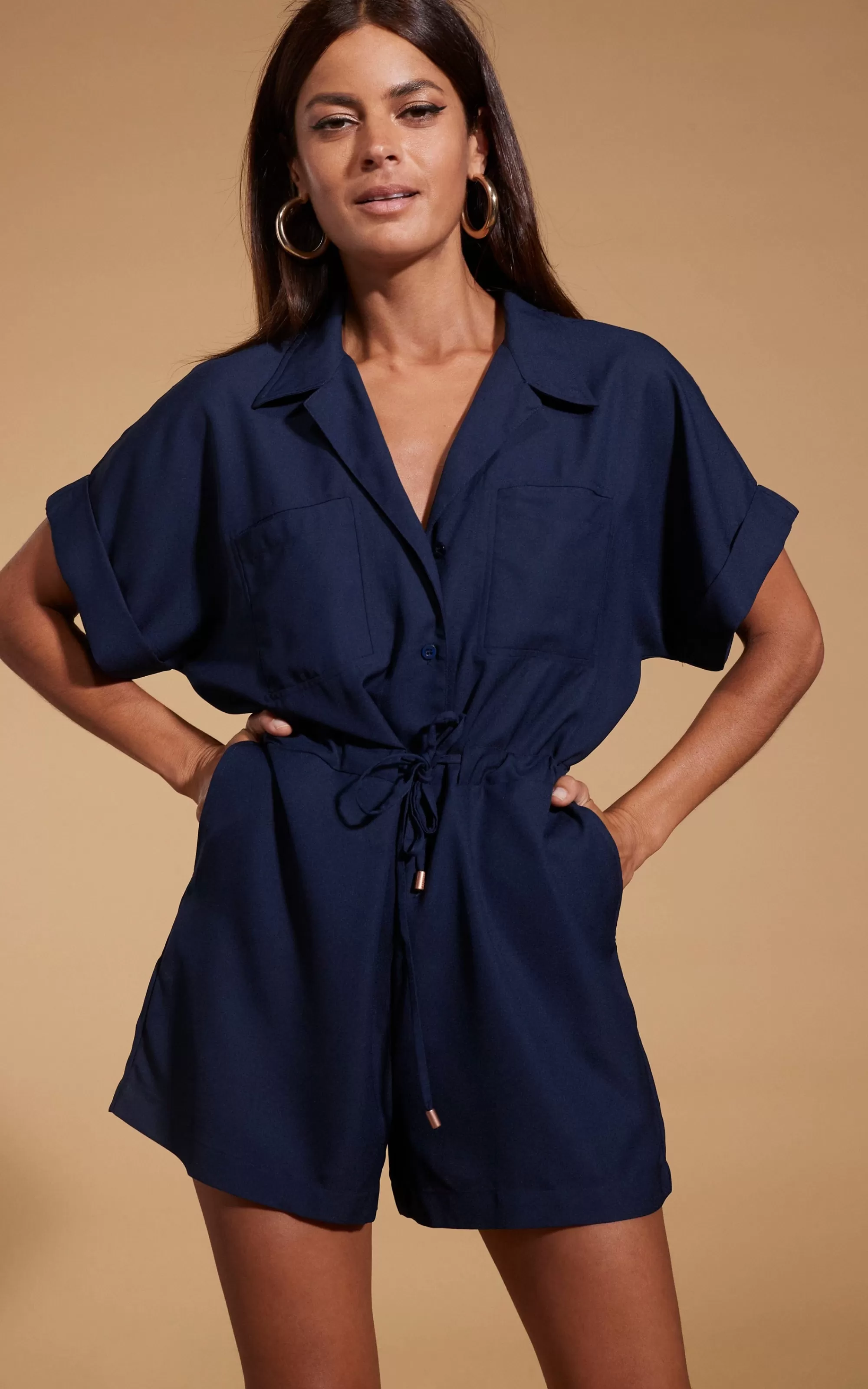 Playsuits>Dancing Leopard Rizzo Shirt Playsuit In Navy