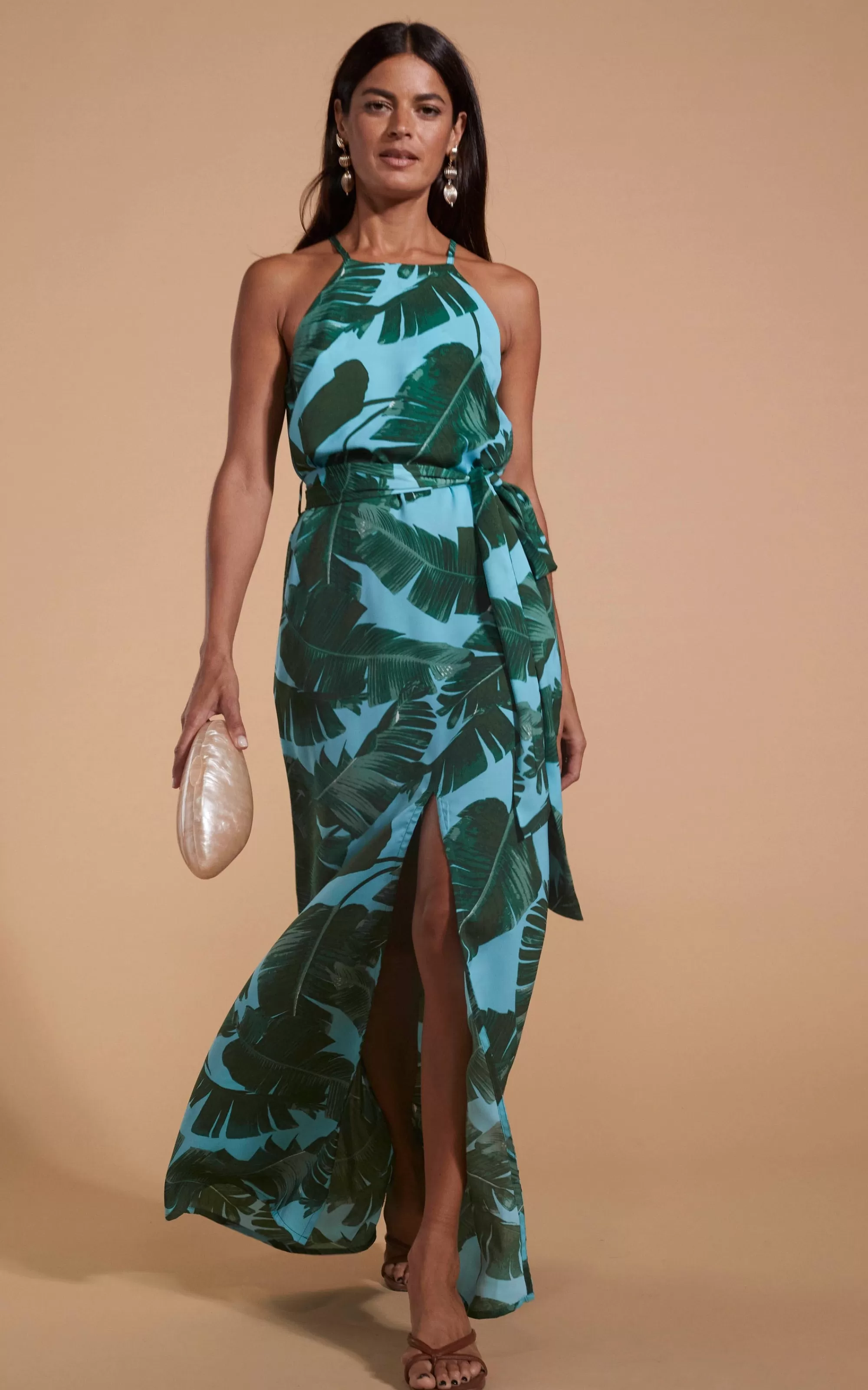 Dresses>Dancing Leopard Sunset Dress In Vintage Blue Palm