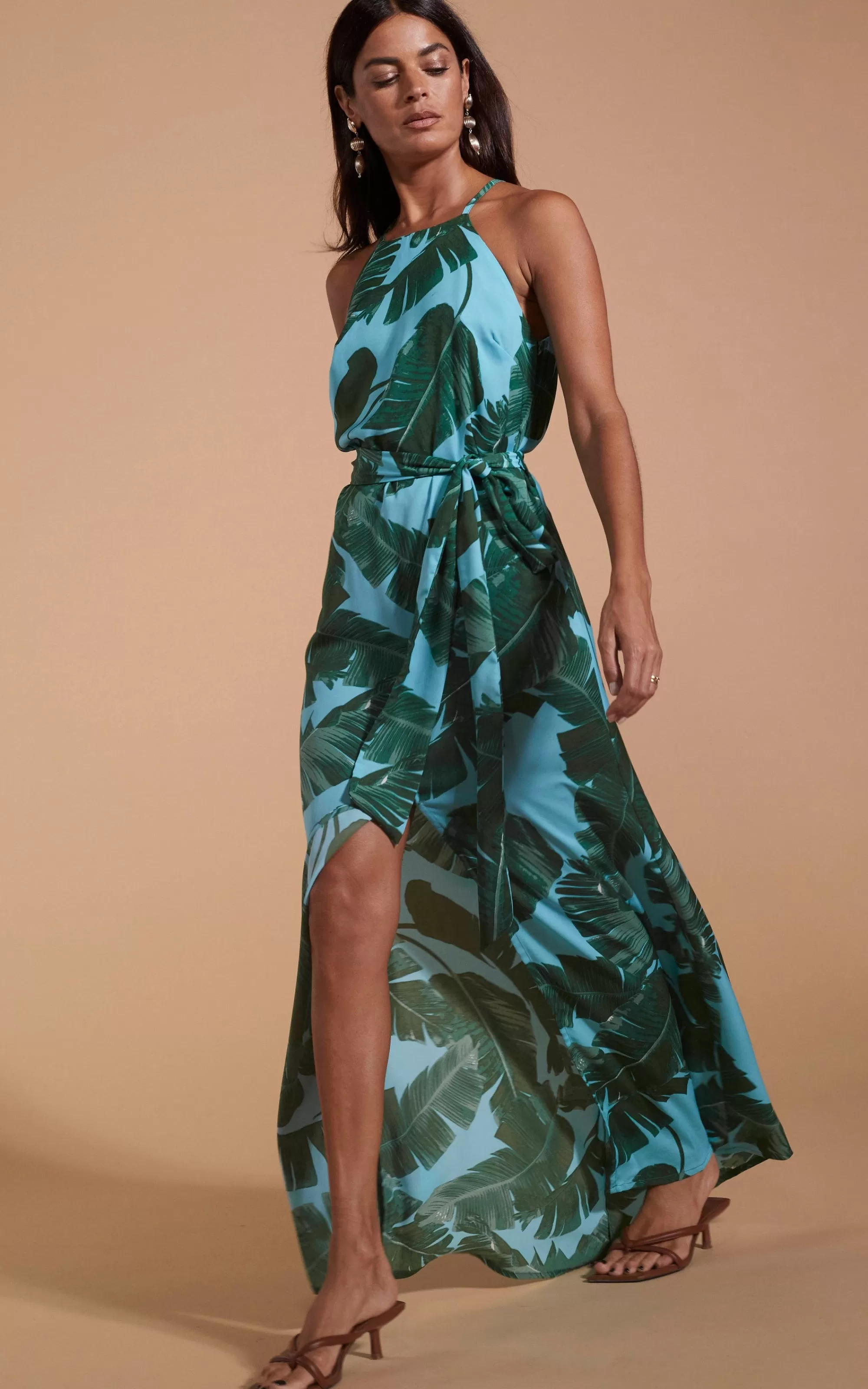 Dresses>Dancing Leopard Sunset Dress In Vintage Blue Palm
